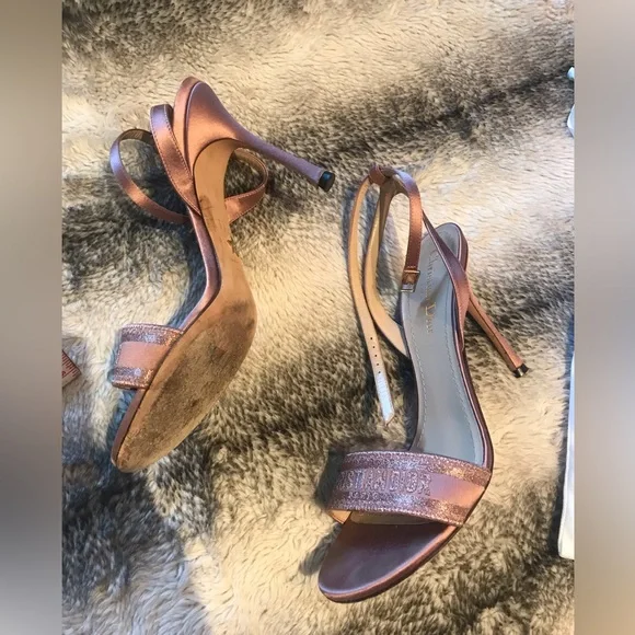 Christian Dior Dway Metallic Thread Embroidered Satin Sandal Heels Rose Des - Picture 4 of 9